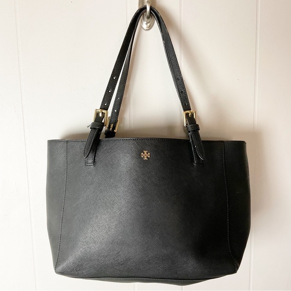 Tory Burch Black Tote Bag Purse With Gold Hardware - Picture 1 of 9